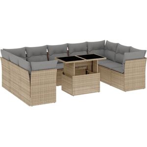 vidaXL 10-tlg. Garten-Sofagarnitur Mit Kissen Poly Rattan - Beige/Grau Mod vidaXL 10-tlg. Garten-Sofagarnitur Mit Kissen Poly Rattan - Beige/Grau Mod
