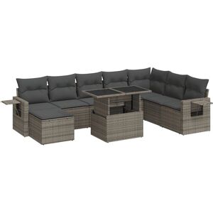 vidaXL 9-Tlg. Garten-Sofagarnitur Mit Kissen Poly Rattan - Grau vidaXL 9-Tlg. Garten-Sofagarnitur Mit Kissen Poly Rattan - Grau
