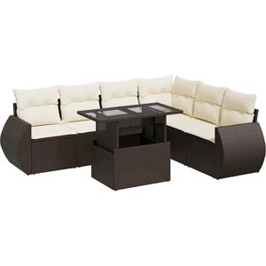 vidaXL 7-tlg. Garten-Sofagarnitur mit Kissen - Braun & Creme - Gartenmöbel vidaXL 7-tlg. Garten-Sofagarnitur mit Kissen - Braun & Creme - Gartenmöbel
