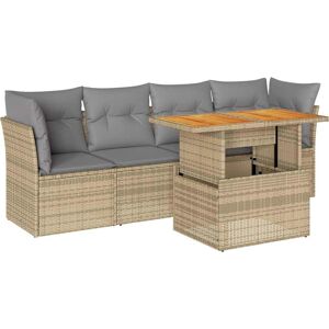 vidaXL 5-tlg. Garten-Sofagarnitur mit Kissen Beige Poly Rattan vidaXL 5-tlg. Garten-Sofagarnitur mit Kissen Beige Poly Rattan