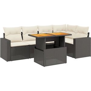 vidaXL 6-teiliges Garten-Sofagarnitur mit Kissen, Poly Rattan, Schwarz & Creme vidaXL 6-teiliges Garten-Sofagarnitur mit Kissen, Poly Rattan, Schwarz & Creme