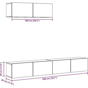 vidaXL TV Cabinet 3 Piece Wall-Mounted Old Wood Set vidaXL TV Cabinet 3 Piece Wall-Mounted Old Wood Set