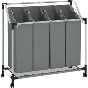 VidaXL Laundry Basket with Wheels - 4 Compartments Gray VidaXL Laundry Basket with Wheels - 4 Compartments Gray