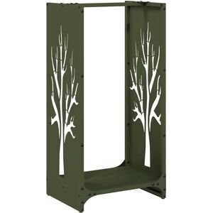 vidaXL Firewood Rack Olive Green 40x30x80 cm Cold Rolled Steel - Firewood Rack vidaXL Firewood Rack Olive Green 40x30x80 cm Cold Rolled Steel - Firewood Rack