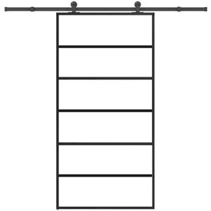Vidaxl Sorte skydedør 102x205 cm ESG-glas aluminiums hardware sæt - Skydedør Vidaxl Sorte skydedør 102x205 cm ESG-glas aluminiums hardware sæt - Skydedør