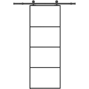 vidaXL Black Sliding Door Set 76x205 Cm ESG Glass Aluminium - Sliding Door vidaXL Black Sliding Door Set 76x205 Cm ESG Glass Aluminium - Sliding Door