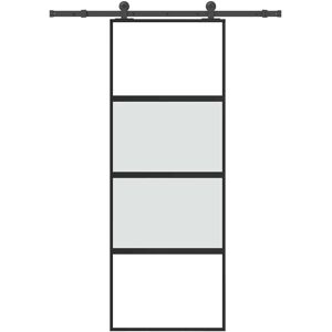vidaXL Black Sliding Door Set 76x205 Cm Esg Glass & Aluminium - Space-Saving Design vidaXL Black Sliding Door Set 76x205 Cm Esg Glass & Aluminium - Space-Saving Design