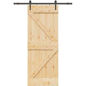 vidaXL Ușă glisantă din lemn de pin masiv 80x210 cm Maro - Sliding door vidaXL Ușă glisantă din lemn de pin masiv 80x210 cm Maro - Sliding door