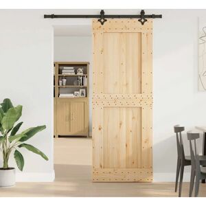 VidaXL Solid Pine Wood Sliding Door Set 85x210 cm with Black Hardware - Sliding Door VidaXL Solid Pine Wood Sliding Door Set 85x210 cm with Black Hardware - Sliding Door