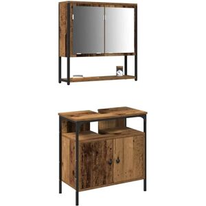 Vidaxtl Rustikk Baderomsunderkast med Speil - Badmøbel Vidaxtl Rustikk Baderomsunderkast med Speil - Badmøbel