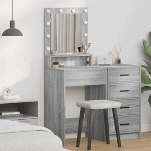 vidaXL Grey Sonoma Makeup Table - Vanity with Storage & LED Lights vidaXL Grey Sonoma Makeup Table - Vanity with Storage & LED Lights