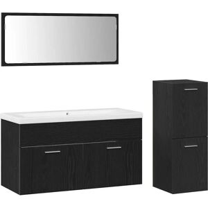 Vidaxl Zwart Badkamermeubelset met Wasbak en Spiegel Vidaxl Zwart Badkamermeubelset met Wasbak en Spiegel