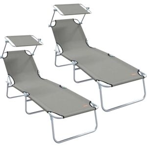 vidaXL Folding Sun Loungers 2 Pieces with Sun Protection Grey - Sun Lounger vidaXL Folding Sun Loungers 2 Pieces with Sun Protection Grey - Sun Lounger