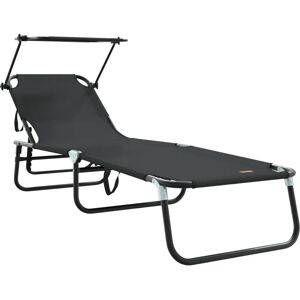 vidaXL Foldable Sun Lounger with Sun Canopy - Black - Outdoor Furniture vidaXL Foldable Sun Lounger with Sun Canopy - Black - Outdoor Furniture