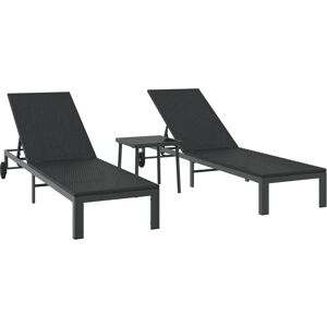 VIDAXL - Loungestoelen 2 stuks met wielen en zwarte tafel - Buitenmeubilair VIDAXL - Loungestoelen 2 stuks met wielen en zwarte tafel - Buitenmeubilair