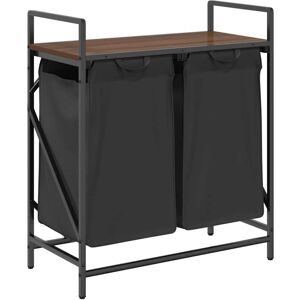 vidaXL Laundry Basket - 2 Compartments, Brown Oak - Laundry Basket vidaXL Laundry Basket - 2 Compartments, Brown Oak - Laundry Basket
