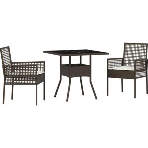 VIDAXL Garden Dining Set 3 Pieces Brown Rattan Outdoor VIDAXL Garden Dining Set 3 Pieces Brown Rattan Outdoor
