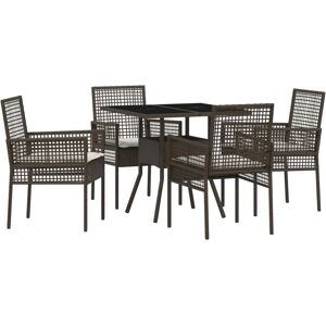 VIDAXL Garden Dining Set Brown Rattan - Outdoor - 4 Chairs, 1 Table VIDAXL Garden Dining Set Brown Rattan - Outdoor - 4 Chairs, 1 Table