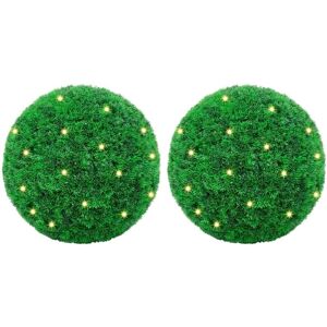 vidaXL Green Artificial Boxwood Balls with LED Lights - 27 cm - Set of 2 vidaXL Green Artificial Boxwood Balls with LED Lights - 27 cm - Set of 2