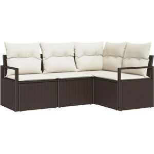 VidaXL Garden Sofa Set 4 Piece Brown Rattan Cushions - Garden Sofa 2 Seater VidaXL Garden Sofa Set 4 Piece Brown Rattan Cushions - Garden Sofa 2 Seater