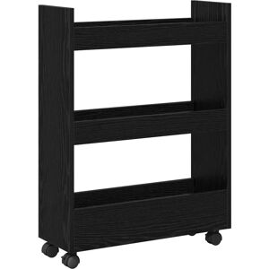 vidaXL Narrow Storage Trolley 3 Tier Black Oak Engineer Wood - Storage Trolley vidaXL Narrow Storage Trolley 3 Tier Black Oak Engineer Wood - Storage Trolley