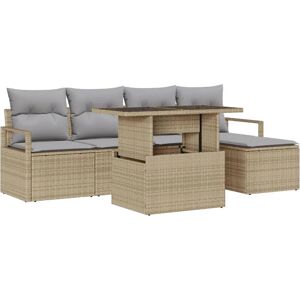VIDAXL Garden Sofa Set 6 pcs Beige Rattan - Outdoor Lounge VIDAXL Garden Sofa Set 6 pcs Beige Rattan - Outdoor Lounge