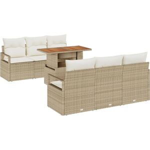 VIDAXL Garden Sofa Set 7-Piece Beige Rattan Cushions VIDAXL Garden Sofa Set 7-Piece Beige Rattan Cushions