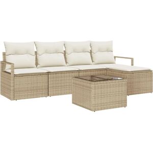 VidaXL Garden Sofa Set 6 Pieces Beige Rattan Cushions VidaXL Garden Sofa Set 6 Pieces Beige Rattan Cushions