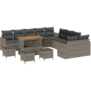 VidaXL Garden Sofa Set 14 Pieces Gray Rattan Acacia VidaXL Garden Sofa Set 14 Pieces Gray Rattan Acacia