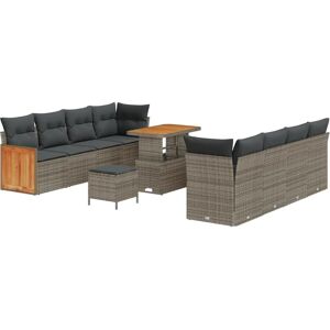 Vidaxl Gartensofaset - 11 Stück, Grau Rattan, Akazientisch Vidaxl Gartensofaset - 11 Stück, Grau Rattan, Akazientisch