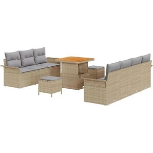 vidaXL Modular Garden Sofa Set Beige Rattan Pillows vidaXL Modular Garden Sofa Set Beige Rattan Pillows