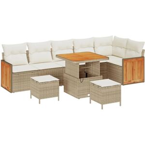 Vidaxl Garden Sofa Set Beige - UV-Resistant Polirrattan & Natural Wood - Easy Assembly Vidaxl Garden Sofa Set Beige - UV-Resistant Polirrattan & Natural Wood - Easy Assembly