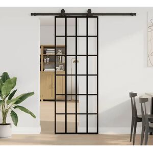 VIDAXL Schiebetür - 76x205 cm, Schwarz & Transparent, ESG Glas VIDAXL Schiebetür - 76x205 cm, Schwarz & Transparent, ESG Glas