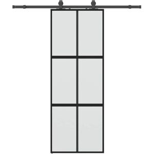 vidaXL Sliding Door with Hardware Set Black 76x205 cm Tempered Glass - Sliding Door vidaXL Sliding Door with Hardware Set Black 76x205 cm Tempered Glass - Sliding Door