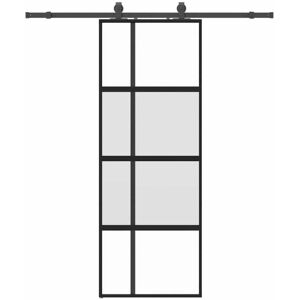 vidaXL Sliding Door with Hardware Set Black 76x205 cm Tempered Glass - Sliding Door vidaXL Sliding Door with Hardware Set Black 76x205 cm Tempered Glass - Sliding Door