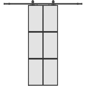 vidaXL Schuifdeur met Hardware Set Zwart 76x205 cm Gelaagd Glas - Schuifdeur vidaXL Schuifdeur met Hardware Set Zwart 76x205 cm Gelaagd Glas - Schuifdeur