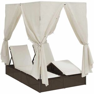 VidaXL Doppel-Sonnenliege mit Dach - Braun Rattan VidaXL Doppel-Sonnenliege mit Dach - Braun Rattan