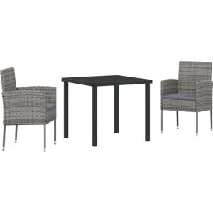 Vidaxl Garden Dining Set 3 Pieces Gray Rattan Cushions Vidaxl Garden Dining Set 3 Pieces Gray Rattan Cushions
