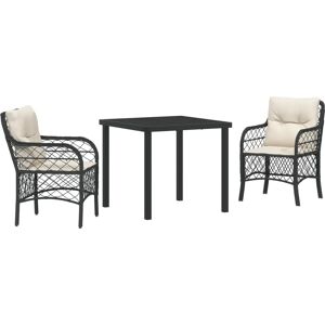 vidaXL Garden Dining Set 3 pcs with Cushions Black Rattan vidaXL Garden Dining Set 3 pcs with Cushions Black Rattan