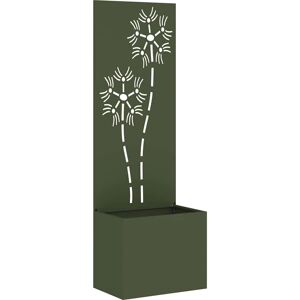 vidaXL Olive Green Flower Pot with Decorative Panel - Garden Outdoor Art vidaXL Olive Green Flower Pot with Decorative Panel - Garden Outdoor Art