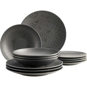 Mäser 12-piece Dinnerware Set - Black - Traditional Tiles Mäser 12-piece Dinnerware Set - Black - Traditional Tiles