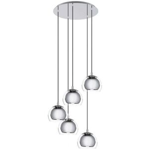Eglo Rocamar 1 Chrome Pendant Light - Adjustable, 5 Glass Shades Eglo Rocamar 1 Chrome Pendant Light - Adjustable, 5 Glass Shades