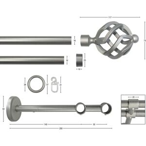 GARESA Rustikale Gardinenstange - 300cm, 2 Läufe, Silber GARESA Rustikale Gardinenstange - 300cm, 2 Läufe, Silber