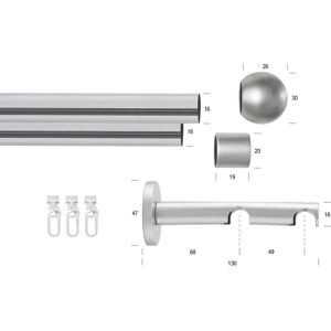 GARESA SEFRA Silber Gardinenstange - 150cm, 16mm, 2-läufig GARESA SEFRA Silber Gardinenstange - 150cm, 16mm, 2-läufig