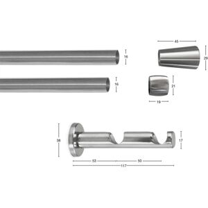 GARESA ROSA Silber Gardinenstange - 210cm, 16mm, Verlängerbar GARESA ROSA Silber Gardinenstange - 210cm, 16mm, Verlängerbar