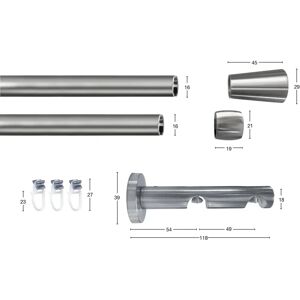 GARESA ROSA Silber Gardinenstange - 210cm, 2-läufig, für Kinder GARESA ROSA Silber Gardinenstange - 210cm, 2-läufig, für Kinder