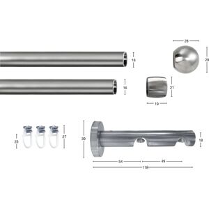 GARESA Kugel Silber Gardinenstange - 280cm, Doppel, Maßgeschneidert GARESA Kugel Silber Gardinenstange - 280cm, Doppel, Maßgeschneidert