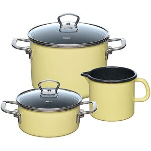 Ensemble de Casseroles en Emaille Jaune Riess - 3 Pièces - Adapté à Tous les Feux - Publicité Ensemble de Casseroles en Emaille Jaune Riess - 3 Pièces - Adapté à Tous les Feux - Publicité