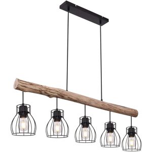 Lampada a sospensione retrò Globo - 5 E27 - Nero, legno chiaro - Illuminazione interna Lampada a sospensione retrò Globo - 5 E27 - Nero, legno chiaro - Illuminazione interna