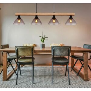 Globo Verstellbare Holzpendellampe - Rauchglas-Schirme - 4 E27 Globo Verstellbare Holzpendellampe - Rauchglas-Schirme - 4 E27